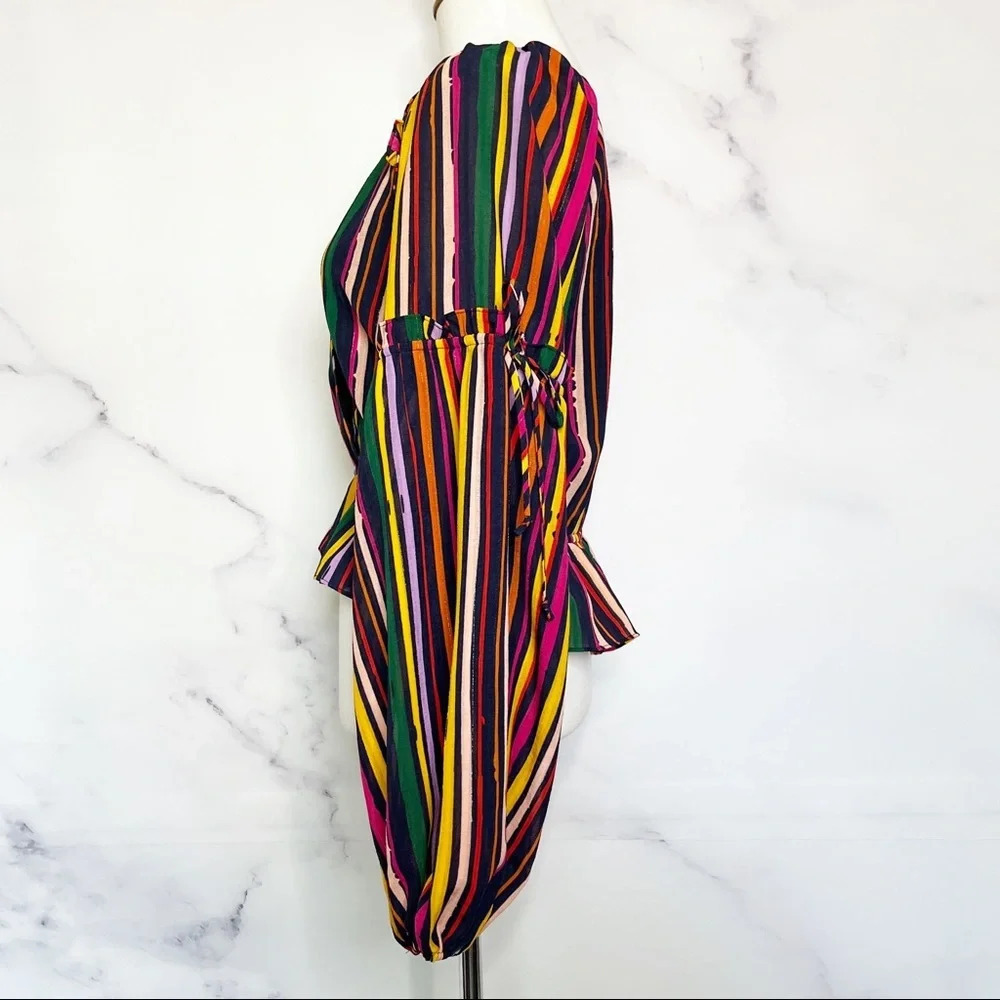 Tularosa Striped Balloon Sleeve Peplum Top - Picture 5 of 11